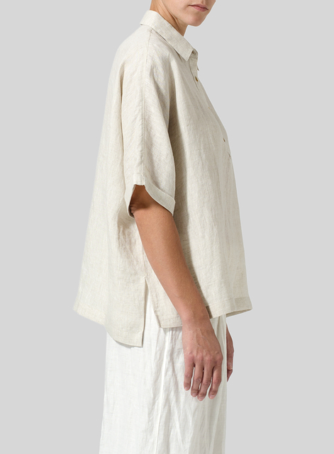 Linen Classic Collar Short Sleeves Shirt