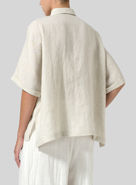 Linen Classic Collar Short Sleeves Shirt