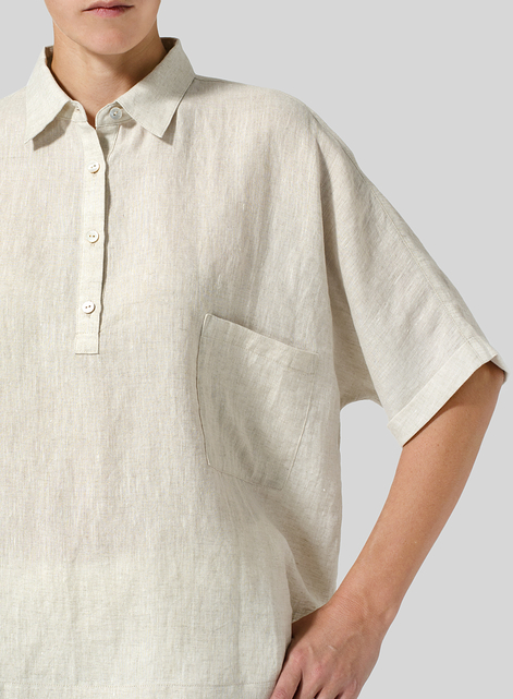 Linen Classic Collar Short Sleeves Shirt