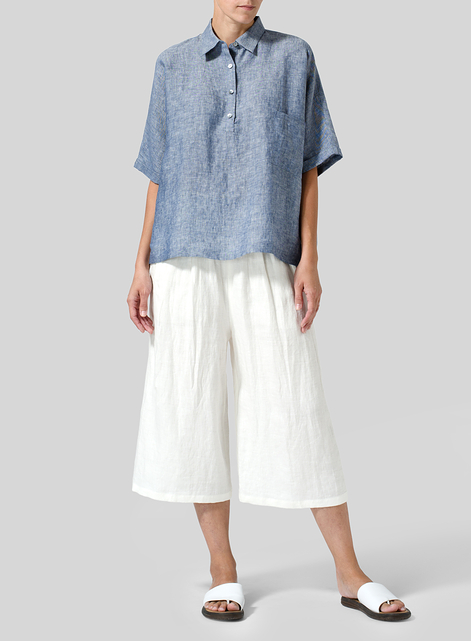 Linen Classic Collar Short Sleeves Shirt