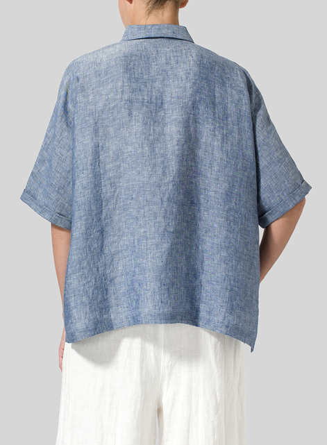 Linen Classic Collar Short Sleeves Shirt