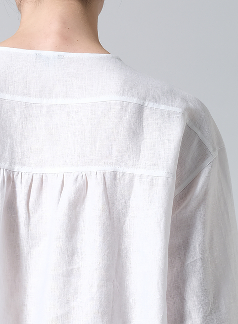 Linen Loose Fit Roll-Tab Sleeve Pleated Blouse