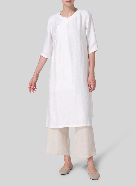 Jacquard Linen Tunic with Vintage Mandarin Knot