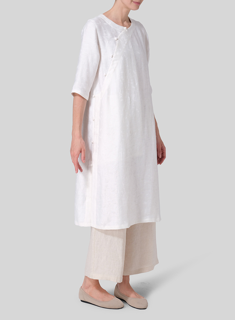 Jacquard Linen Tunic with Vintage Mandarin Knot
