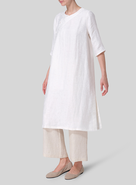 Jacquard Linen Tunic with Vintage Mandarin Knot
