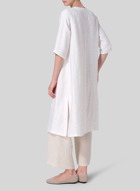 Jacquard Linen Tunic with Vintage Mandarin Knot