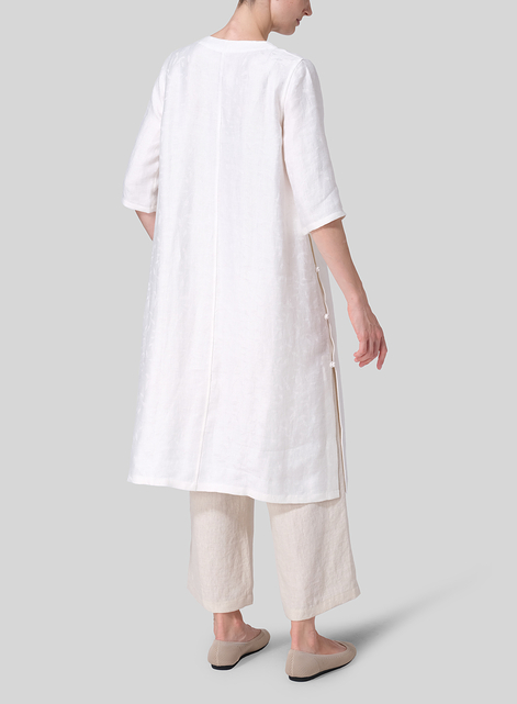 Jacquard Linen Tunic with Vintage Mandarin Knot
