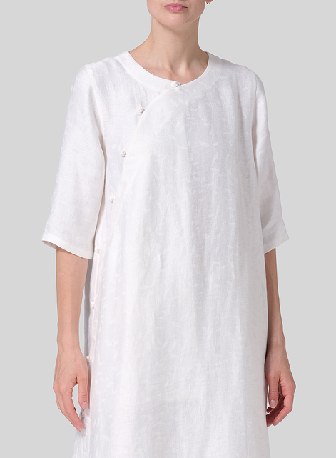 Jacquard Linen Tunic with Vintage Mandarin Knot