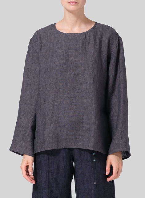 Linen Long Sleeve Loose Fit Blouse