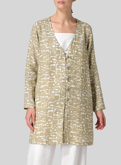 Linen Handmade Knot Buttons Straight-Cut Top