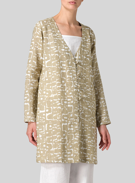 Linen Handmade Knot Buttons Straight-Cut Top