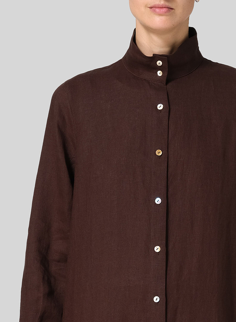 Linen High Stand Collar Long Shirt