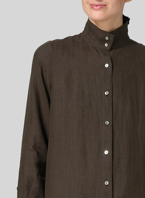 Linen High Stand Collar Long Shirt