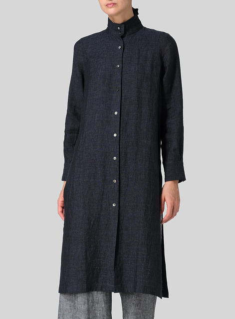 Linen High Stand Collar Long Shirt