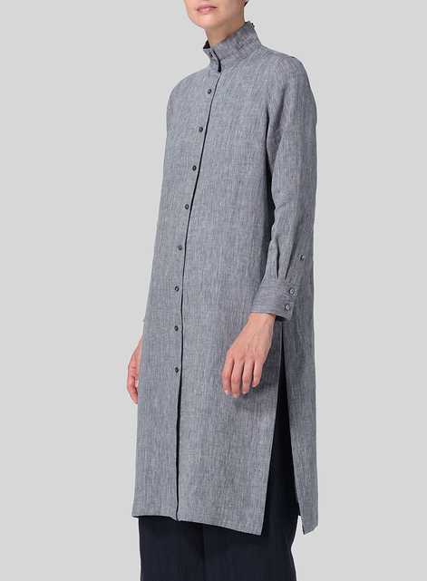 Linen High Stand Collar Long Shirt