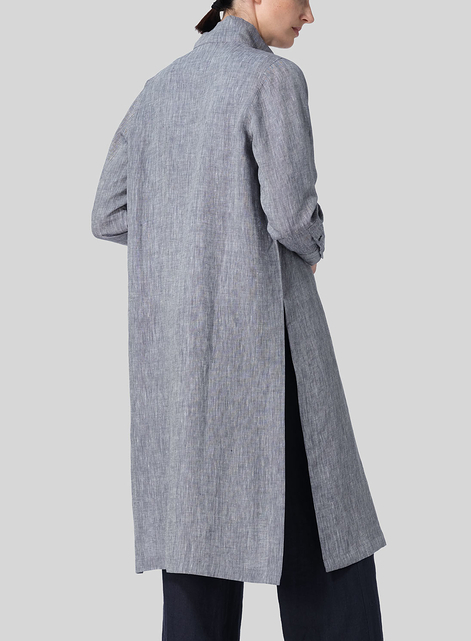 Linen High Stand Collar Long Shirt