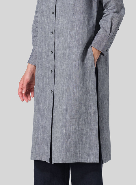 Linen High Stand Collar Long Shirt