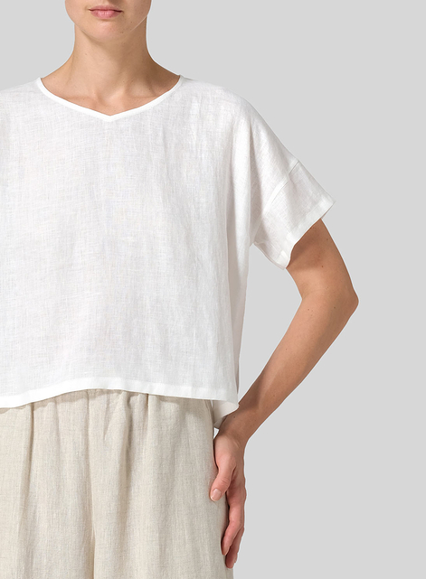 Linen Round Neck Box Top