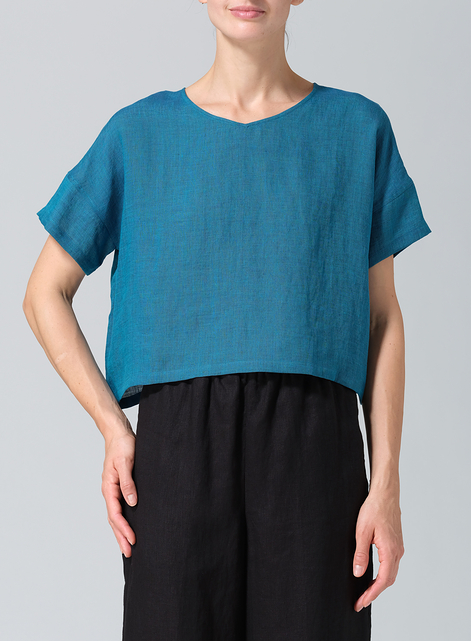 Linen Round Neck Box Top