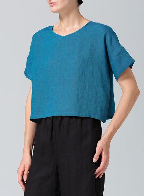 Linen Round Neck Box Top