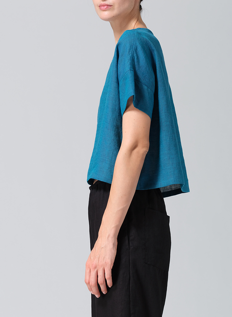 Linen Round Neck Box Top