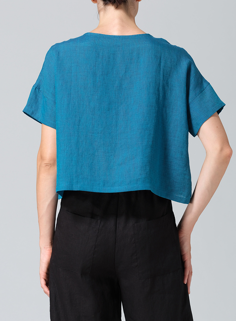 Linen Round Neck Box Top