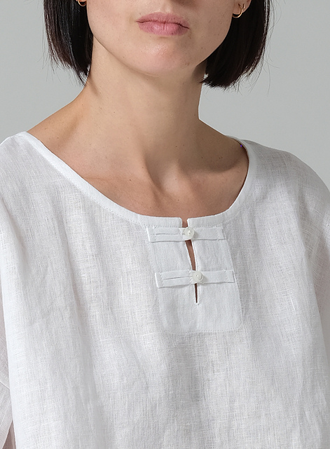 Linen Handmade Knot Button Boxy Cropped Top