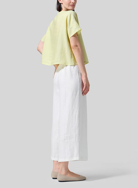 Linen Handmade Knot Button Boxy Cropped Top