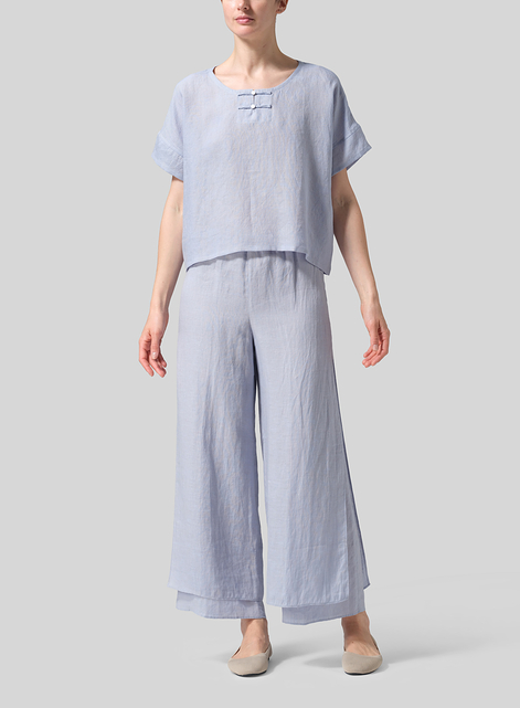 Linen Handmade Knot Button Boxy Cropped Top
