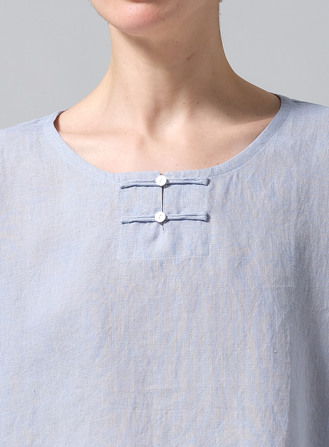 Linen Handmade Knot Button Boxy Cropped Top