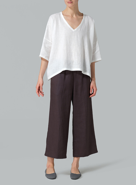 Linen Loose Deep V-Neck Top