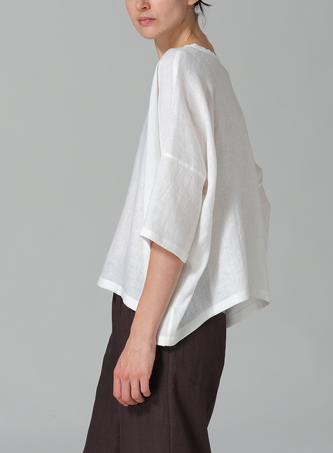 Linen Loose Deep V-Neck Top