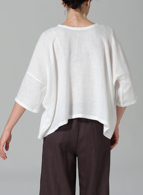 Linen Loose Deep V-Neck Top