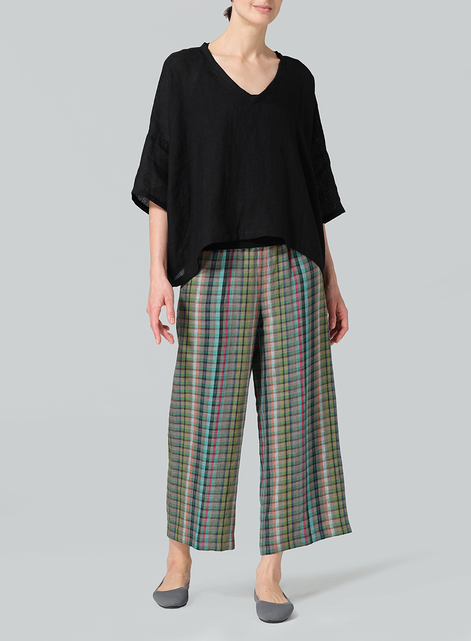 Linen Loose Deep V-Neck Top