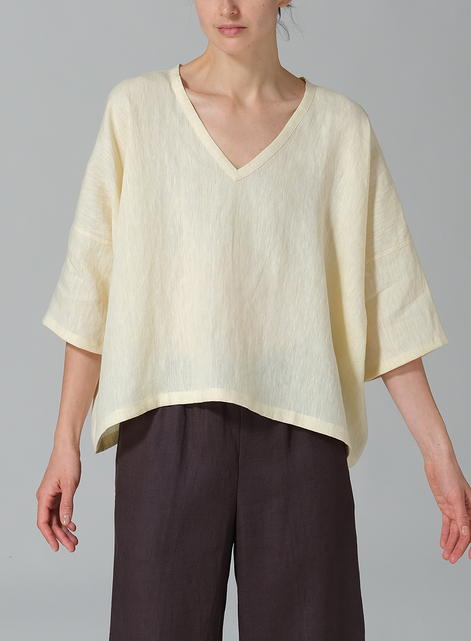 Linen Loose Deep V-Neck Top