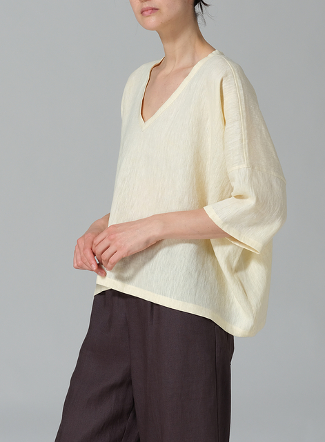 Linen Loose Deep V-Neck Top