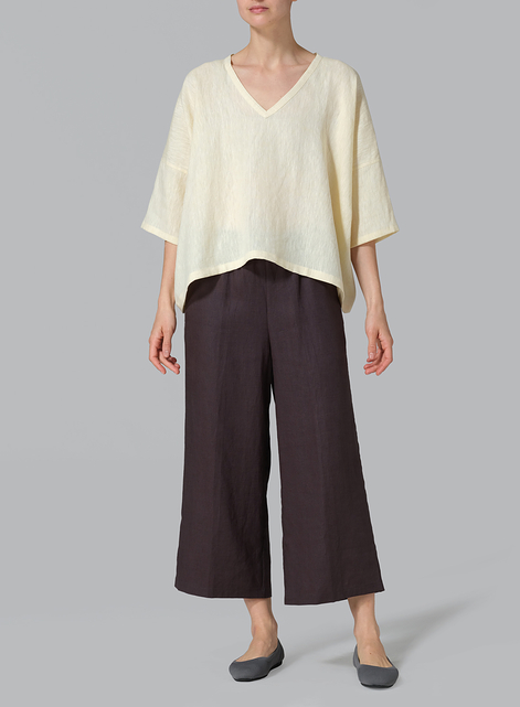 Linen Loose Deep V-Neck Top