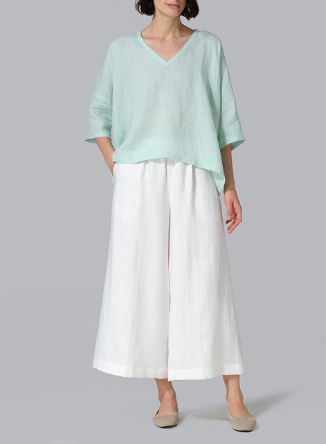 Linen Loose Deep V-Neck Top