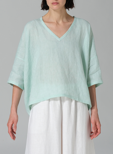 Linen Loose Deep V-Neck Top