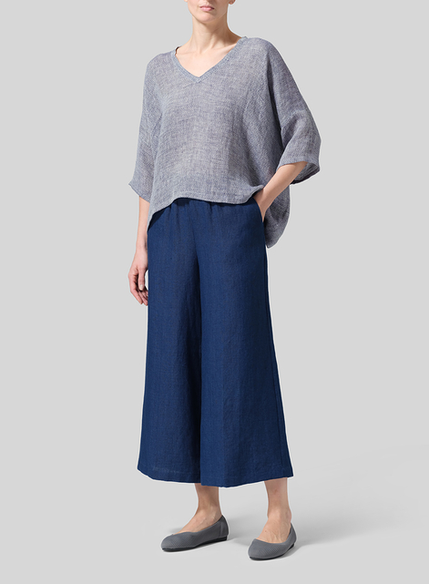 Gauze Linen Loose Deep V-Neck Top