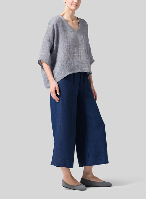 Gauze Linen Loose Deep V-Neck Top