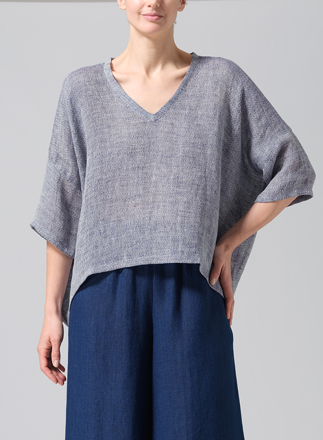 Gauze Linen Loose Deep V-Neck Top