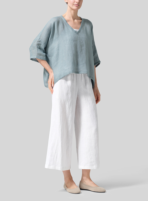 Gauze Linen Loose Deep V-Neck Top