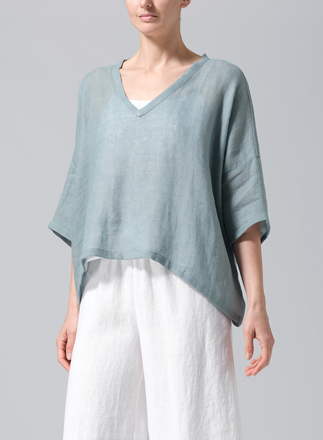 Gauze Linen Loose Deep V-Neck Top