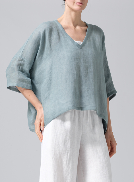 Gauze Linen Loose Deep V-Neck Top
