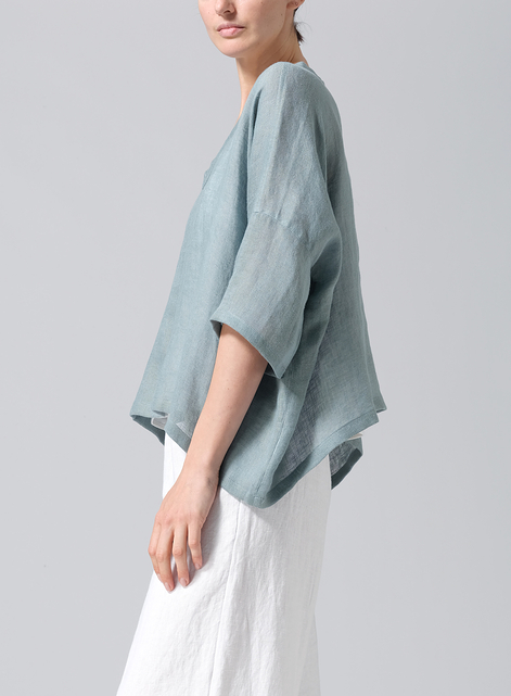 Gauze Linen Loose Deep V-Neck Top