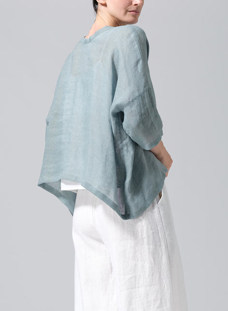 Gauze Linen Loose Deep V-Neck Top