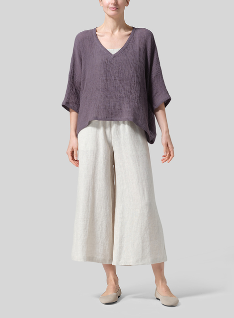 Gauze Linen Loose Deep V-Neck Top