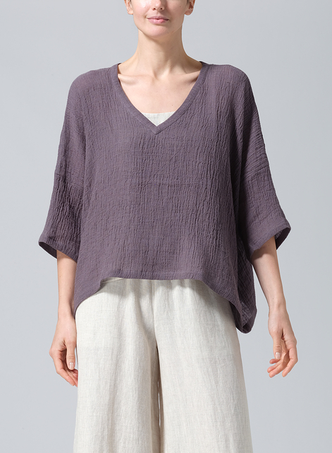 Gauze Linen Loose Deep V-Neck Top