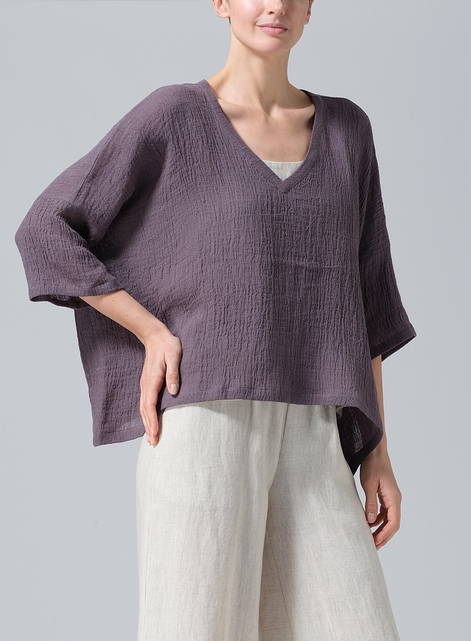 Gauze Linen Loose Deep V-Neck Top